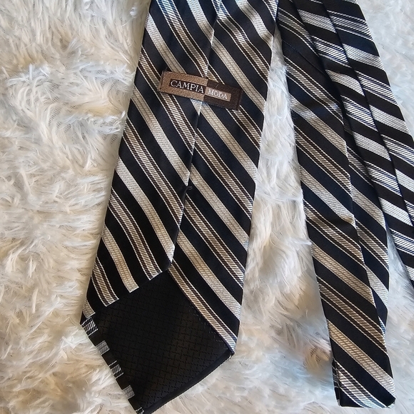 Campia Moda‎ 100% Silk Black White Silver Stripe Tie - Picture 3 of 6